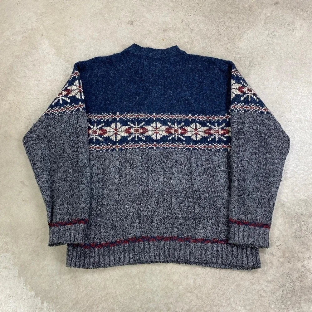 Vintage 90s St. John's Bay Sweater Size XL Navy Blue Fair Isle Knit Pullover